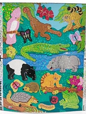 Vintage 1996 Sandylion Sticker Sheet Holographic Sparkly Jungle Scene Animals
